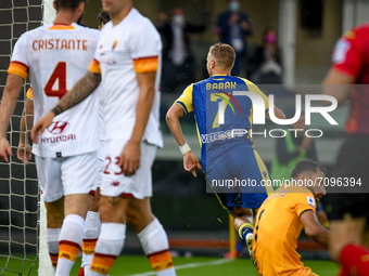 Antonin Barak (Verona) celebrates after scoring a goal 1-1 during the Italian football Serie A match Hellas Verona FC vs AS Roma on Septembe...