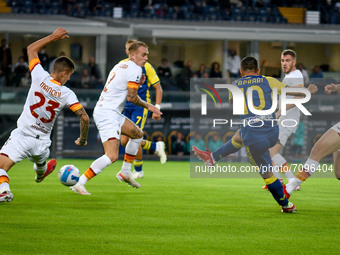 Giancluca Caprari (Verona) scores a goal 2-1 during the Italian football Serie A match Hellas Verona FC vs AS Roma on September 19, 2021 at...