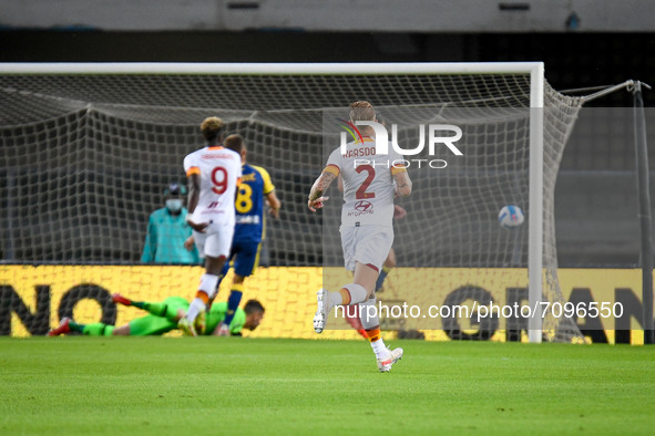 Ivan Ilic (Verona) scorea an auto goal 2-2 during the Italian football Serie A match Hellas Verona FC vs AS Roma on September 19, 2021 at th...