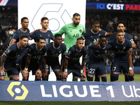 PSG line up during the Ligue 1 Uber Eats match between Paris Saint Germain and Lyon at Parc des Princes on September 19, 2021 in Paris, Fran...