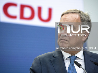 Prime Minister of North Rhine-Westphalia and candidate for Chancellor of Christian Democratic Union (CDU) Armin Laschet is pictured during a...