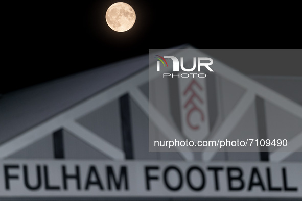 Full moon is seen during the Carabao Cup match between Fulham and Leeds United at Craven Cottage, London on Tuesday 21st September 2021.  
