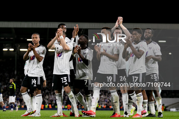 Players of Fulham greet their fans after the Carabao Cup match between Fulham and Leeds United at Craven Cottage, London on Tuesday 21st Sep...