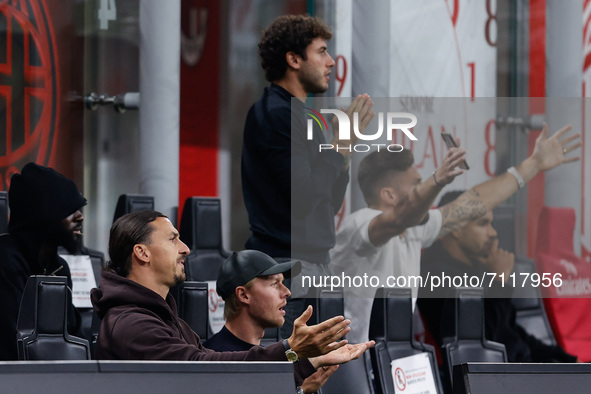 Zlatan Ibrahimovic (AC Milan) and Simon Kjaer (AC Milan) protest from the bench during the Italian football Serie A match AC Milan vs Venezi...