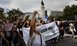 An activist shouts slogans against pollution, during the march in favor of the environment...