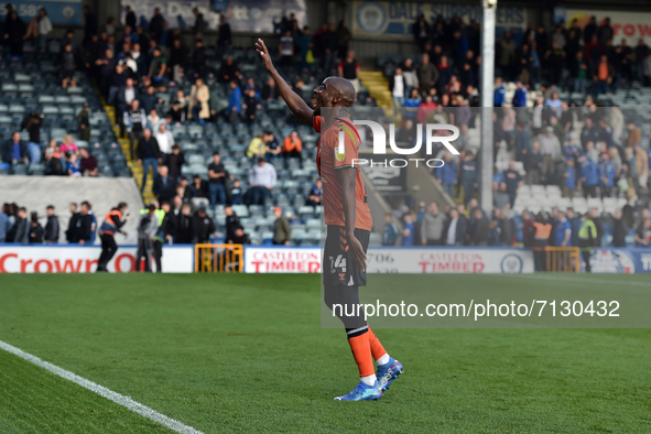 Oldham Athletic's Dylan Bahamboula celebrates after the Sky Bet League 2 match between Rochdale and Oldham Athletic at Spotland Stadium, Roc...