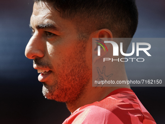 Luis Suarez of Atletico Madrid during the warm-up before the La Liga Santander match between Club Atletico de Madrid and Athletic Club at Es...