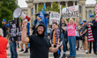 An anti-COVID tyranny protest is seen outside the Illinois State Capitol on October 2, 202...