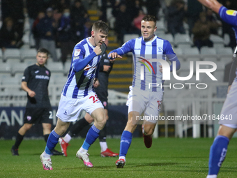    Matty Daly of Hartlepool United celebrates after scoring during the EFL Trophy match between Hartlepool United and Morecambe at Victoria...