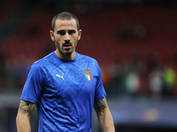 Leonardo Bonucci of Italy warms up during the UEFA Nations League Finals 2021 semi-final football match between Italy and Spain at Giuseppe...