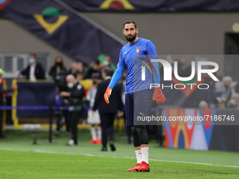 Giuanluigi Donnarumma of Italy warms up during the UEFA Nations League Finals 2021 semi-final football match between Italy and Spain at Gius...