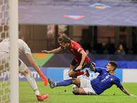 Bryan Gil of Spain fights for the ball against Giovanni Di Lorenzo of Italy during the UEFA Nations League Finals 2021 semi-final football m...