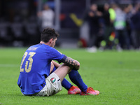 Alessandro Bastoni of Italy reacts at the end of the match during the UEFA Nations League Finals 2021 semi-final football match between Ital...