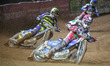 Steve Worrall   (Red) leads Troy Batchelor  (Yellow) during the SGB Premiership Play off...