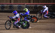 Jye Etheridge   (Blue) inside Connor Mountain  (Yellow) and Richie Worrall  (Red) during...