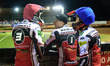 Steve Worrall   (left) with Dan Bewley  and Jye Etheridge   (right) during the SGB Premie...