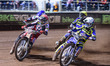 The final heat as Dan Bewley  (Red) and Richie Worrall  (Blue) leads Jack Holder  (White)...