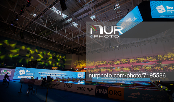 View of the stadium on the FINA Swimming World Cup held at Duna Arena Swimming Stadium on  October 09, 2021 in Budapest, Hungary. 