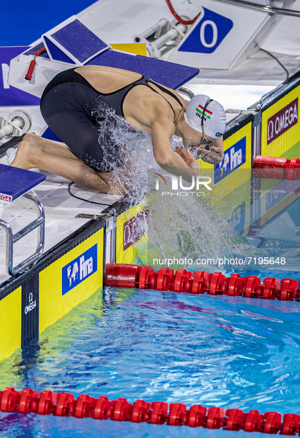 Minna Abraham of Hungary warm up before the Women's 200m Individual medley on the FINA Swimming World Cup held at Duna Arena Swimming Stadiu...
