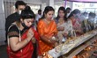 Hindu Devotees offers prayers to Goddess Durga on the occasion of 'Maha Saptami' during th...