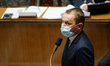 French Junior Minister of Public Action and Accounts Olivier Dussopt speaks during a sessi...