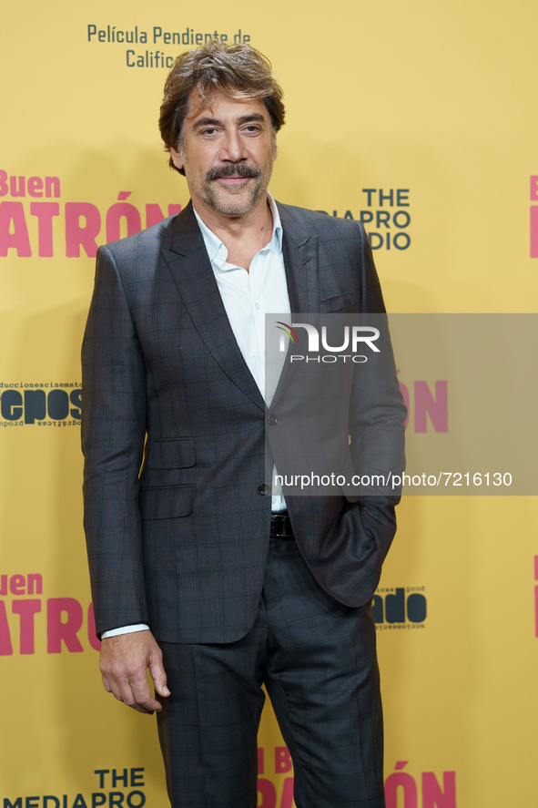 Actor Javier Bardem poses at the premiere of the film 'El buen patron', at the Callao Cinemas, on 14 October, 2021 in Madrid, Spain 