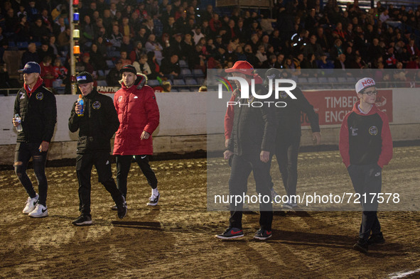 
Peterborough Crendon Panthers  on their pre meeting track walk during the SGB Premiership Grand Final 2nd leg between Peterborough and Bell...