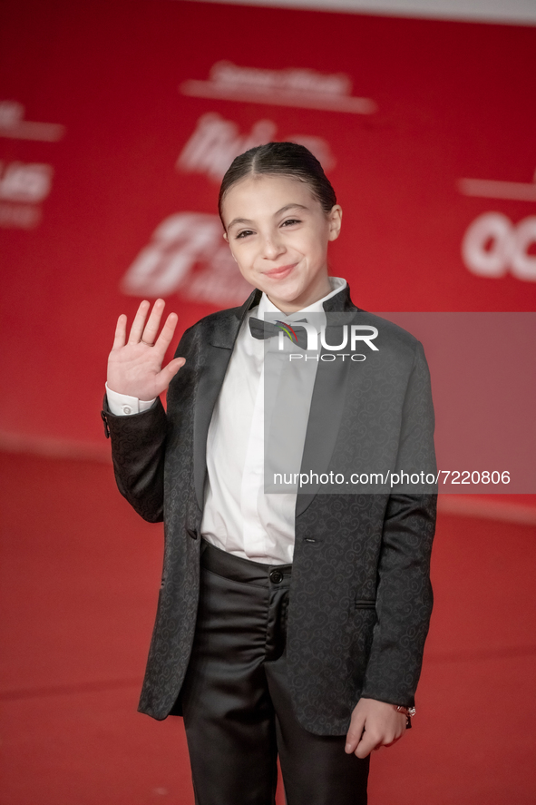 Carlotta De Leonardis attends the red carpet of the movie "L'Arminuta" during the 16th Rome Film Fest 2021 on October 15, 2021 in Rome, Ital...