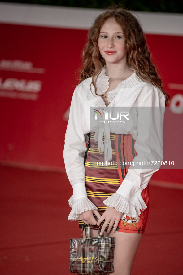 Sofia Fiore attends the red carpet of the movie "L'Arminuta" during the 16th Rome Film Fest 2021 on October 15, 2021 in Rome, Italy. 
