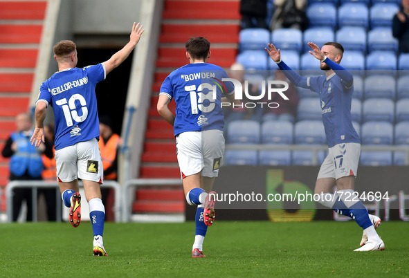 Oldham Athletic's Davis Keillor-Dunn celebrates scoring his side's second goal of the game during the Sky Bet League 2 match between Oldham...