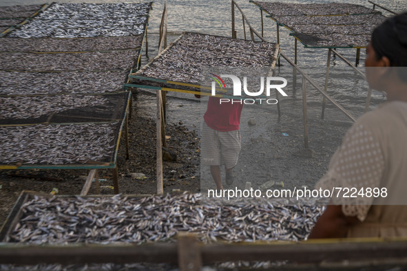 Workers collect dried fish at Mamboro Beach, Palu Bay, Central Sulawesi, Indonesia on October 16, 2021.
Indonesia is an archipelagic countr...