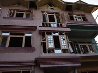A damaged residential house in Pampore area of Pulwama district south of Srinagar, Indian Administered Kashmir on 16 October 2021. Two Milit...