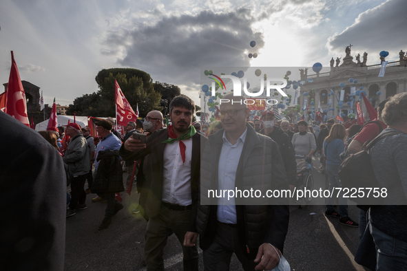 Roberto Gualtieri  in San Giovanni Square for no more fascism in Rome, Italy, on 16th October 2021. After the Forza Nuova attack against the...