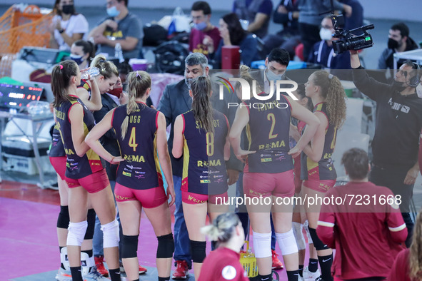 time out Acqua &amp; Sapone Roma Volley Club during the Volleyball Italian Serie A1 Women match Acqua&Sapone Roma Volley Club vs Imoco Volle...
