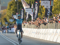 Samuele Battistella of Italy and Astana - Premier Tech team on his way to win the 2021 edition of the Veneto Classic, the 207km pro cycling...