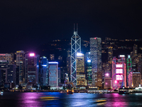 The skyline of Central Hong Kong at night, in Hong Kong, China, on October 17, 2021. (