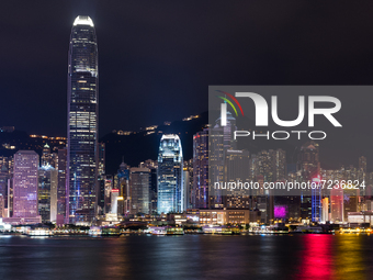 Central Hong Kong skyline at night, in Hong Kong, China, on October 17, 2021. (