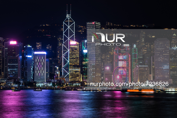 Central Hong Kong skyline at night, in Hong Kong, China, on October 17, 2021. 