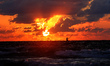 A palestinian fisherman on his boat at sunset off the coast of Gaza City, on October 18,20...