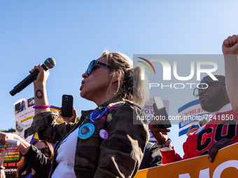 Alyssa Milano speaksduring a civil disobedience action for voting rights at the White House.  Milano is a member of the board of directors o...