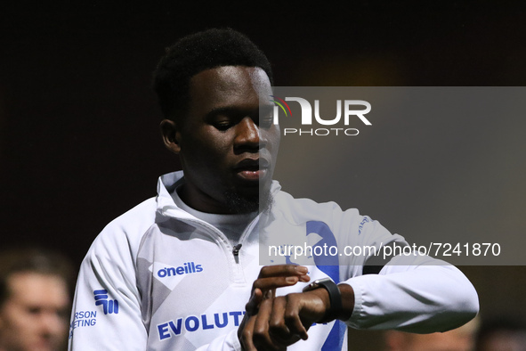BRADFORD, UK. OCT 19TH   Mike Fondop-Talom of Morecambe warms up during the Sky Bet League 2 match between Bradford City and Hartlepool Unit...