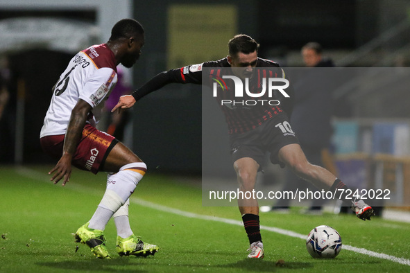 BRADFORD, UK. OCT 19TH   Luke Molyneux of Hartlepool United in action during the Sky Bet League 2 match between Bradford City and Hartlepool...