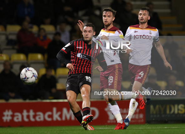 BRADFORD, UK. OCT 19TH   Luke Molyneux of Hartlepool United in action during the Sky Bet League 2 match between Bradford City and Hartlepool...