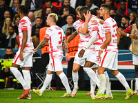 Nordi MUKIELE of RB Leipzig celebrate his goal with teammates during the UEFA Champions League, Group A football match between Paris Saint-G...