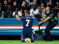 Kylian Mbappe of Paris Saint Germain celebrates his goal during the UEFA Champions League, Group A football match between Paris Saint-Germai...