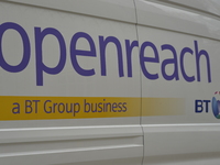 Light shining on a BT Openreach advert on Tuesday 5th May 2015. (