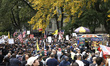 Thousands of city workers gathered outisde City Hall following a march across the Brooklyn...