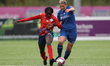 London City Lionesses' Karin Muya battles for possession with Durham Women's Abby Holmes...