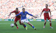 Birmingham City's Riley McGree moves the ball away from Middlesbrough defenders during the...