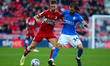Middlesbrough's Andraž Šporar is fouled Birmingham City's Ivan Šunjić during the Sky Bet C...
